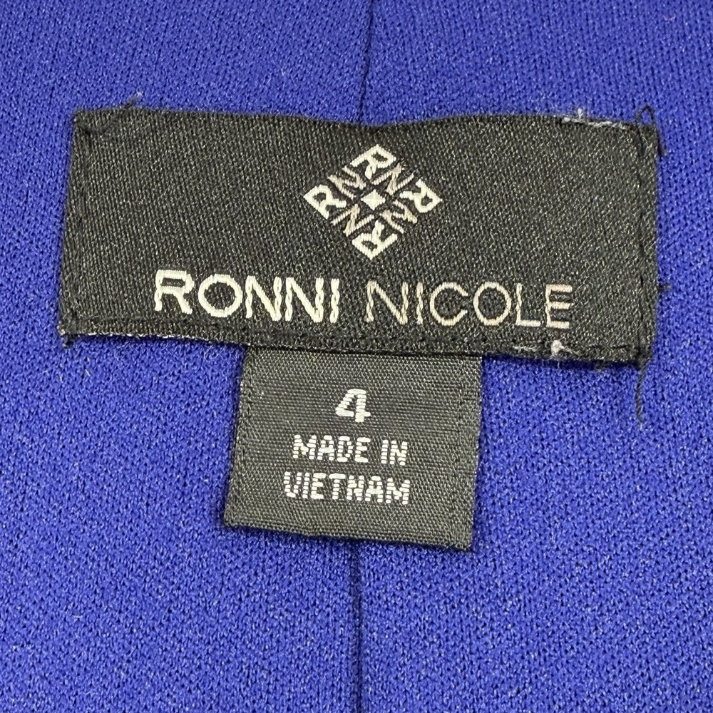 Ronni Nicole Shift Dress Womens 4 Cobalt Blue Floral Cocktail Stretch 3/4 Sleeve - Picture 3 of 16